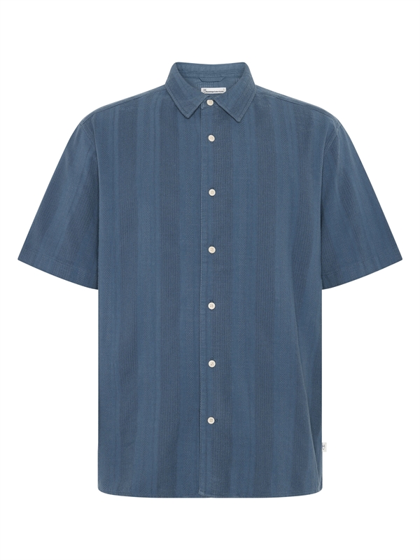 KnowledgeCotton Apparel Mens Relaxed Structure Short Sleeve Shirt - Vintage Indigo